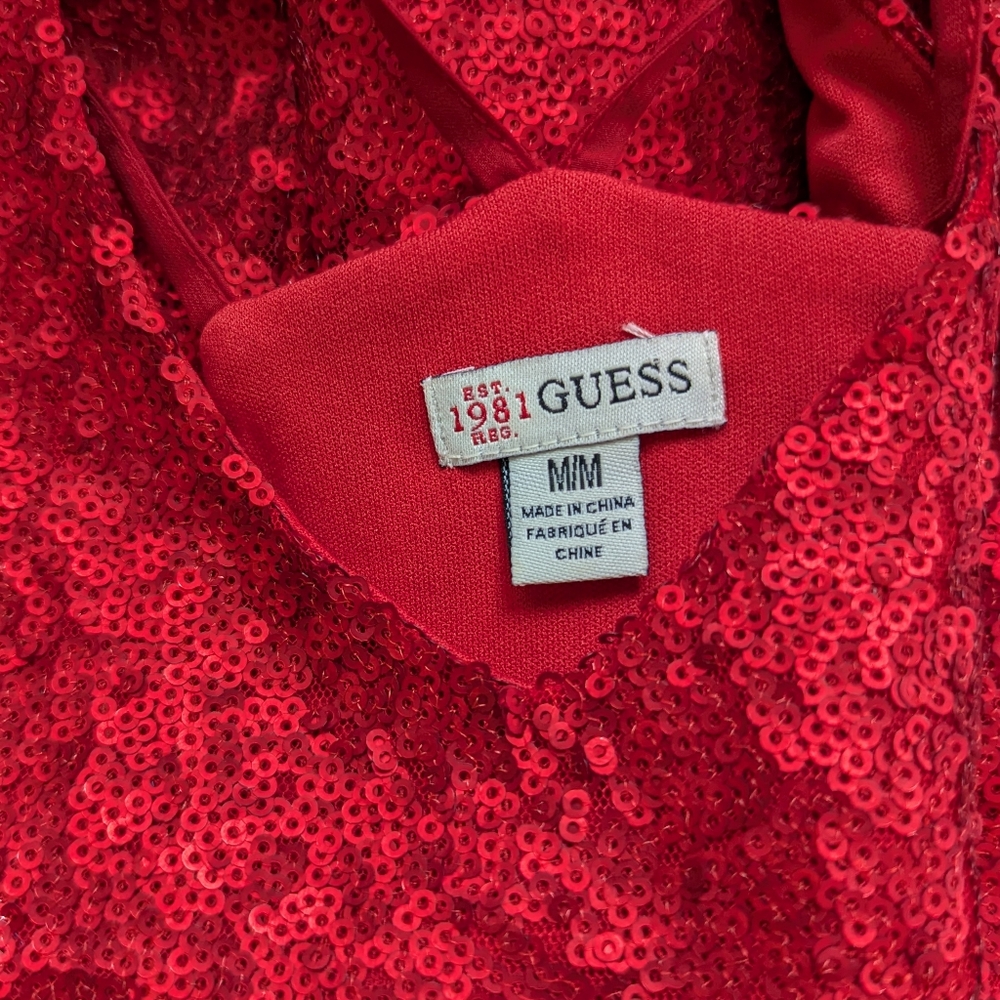 2 Guess Sequined Spaghetti Strap Tops Blouses Shirts Red Black - Picture 8 of 12